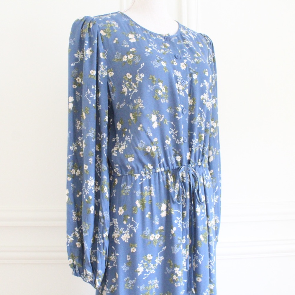 reformation • floral long sleeve blue lisse avery dress - Picture 8 of 13